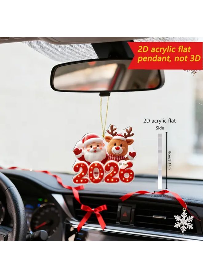 2026 Round Old Man and Snowman White Christmas Ornament Car Rearview Mirror Decoration - Image 2